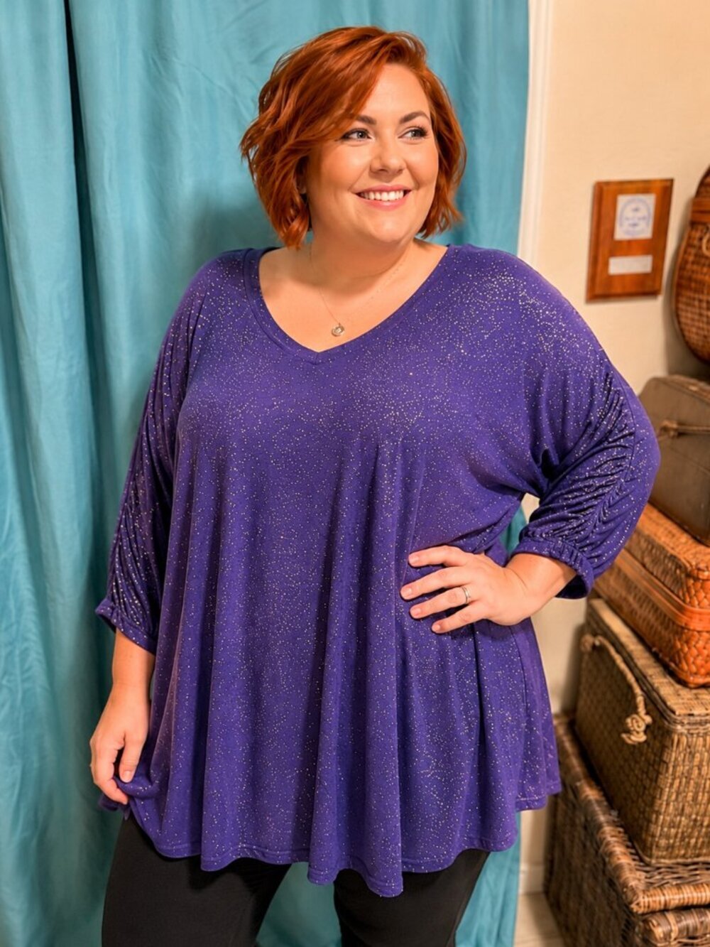 APT.9 Purple Glitter Sleeve Tunic Top – Size XL